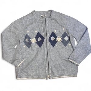 Croft & Barrow Blue Argyle Winter Zip Sweater